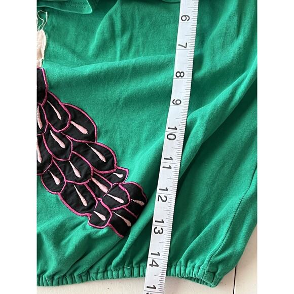 EUC VaVa By Joy Han Green Embroidered Boho Cold Shoulder Crop Top Sz M - Picture 6 of 7